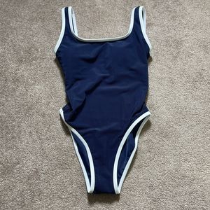 Lainsnow Swim One Piece Small Navy Blue/ White Made In USA
